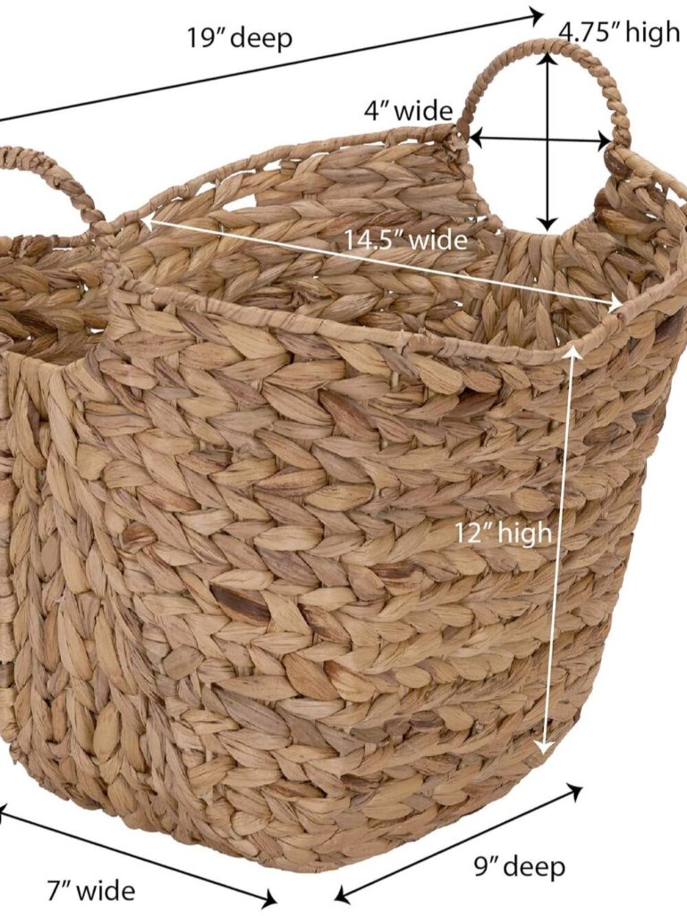 ML-4002 Tall Water Hyacinth Wicker Basket with Handles | Natural, Brown, Natural - Picture 2 of 11